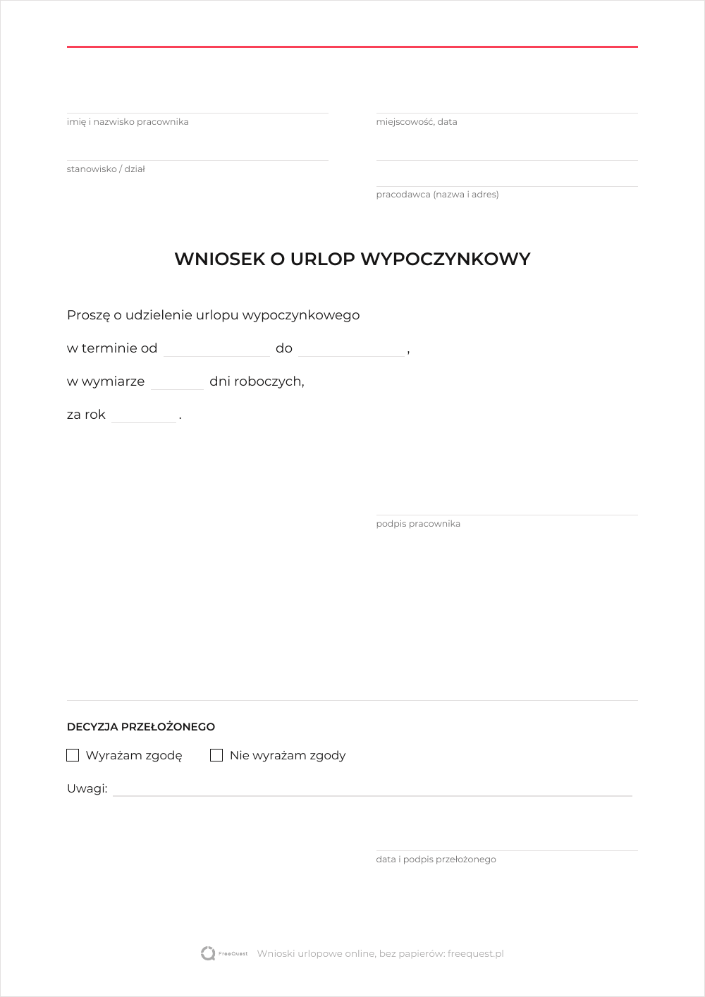 Wzór wniosku urlopowego do pobrania – PDF